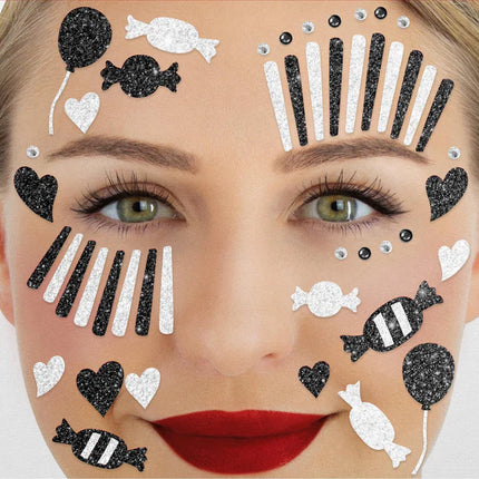 Autocollants pour le visage noir et blanc : clown