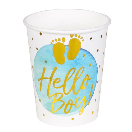 Geboorte Bekers Hello Boy Papier 210ml 10st van Boland koop je bij Partywinkel