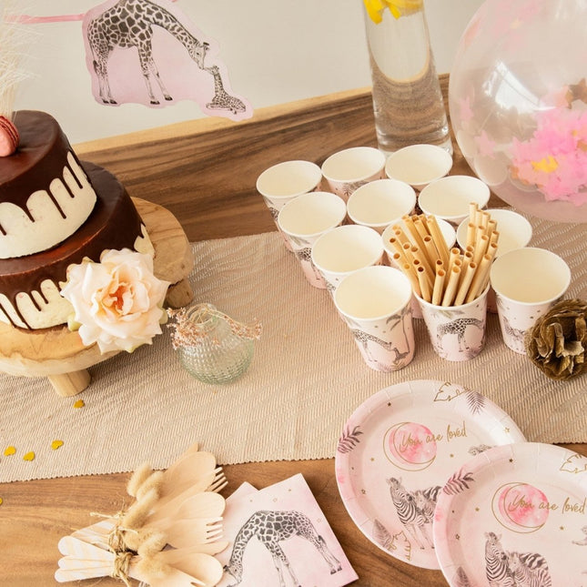 Geboorte Borden Roze Safari 18cm 8st van Haza Witbaard koop je bij Partywinkel