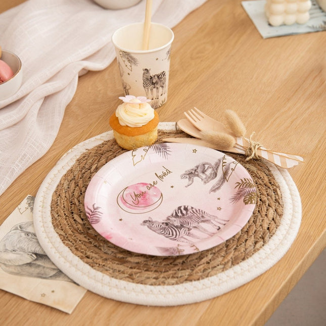 Geboorte Borden Roze Safari 18cm 8st van Haza Witbaard koop je bij Partywinkel