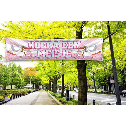 Geboortevlag Meisje XL 1,8m - Partywinkel - 8714572092791
