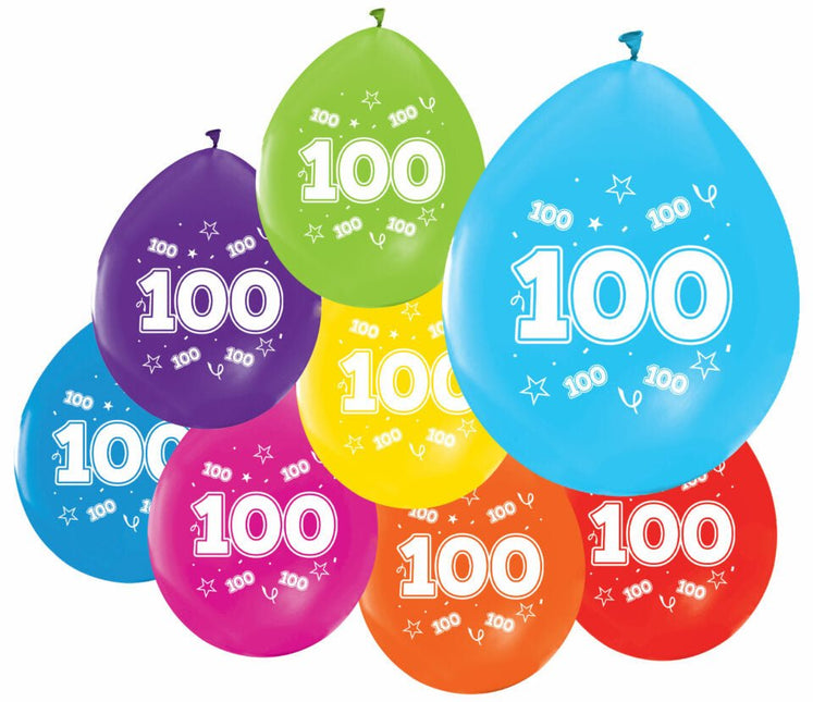 Gekleurde Ballonnen 100 Jaar 30cm 8st van WeFiesta koop je bij Partywinkel