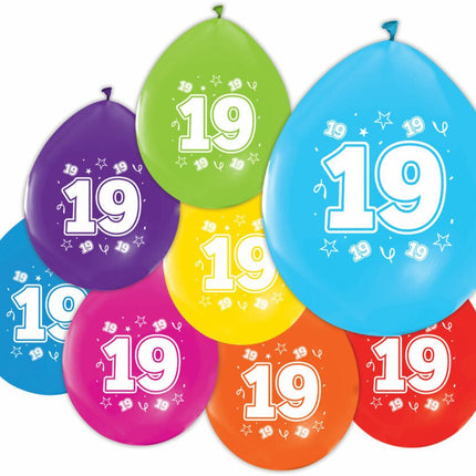 Gekleurde Ballonnen 19 Jaar 30cm 8st van WeFiesta koop je bij Partywinkel
