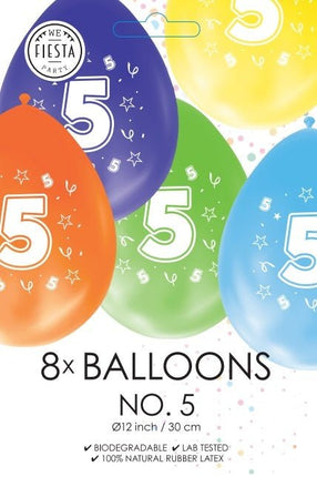 Gekleurde Ballonnen 5 Jaar 30cm 8st van WeFiesta koop je bij Partywinkel