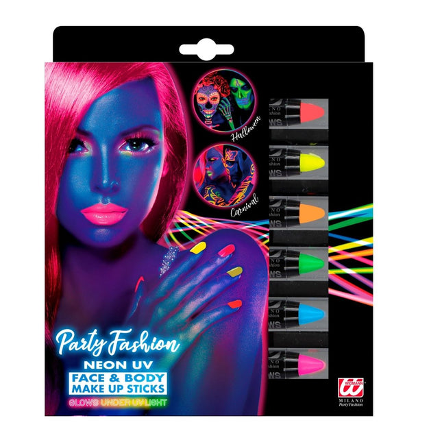 Gekleurde Schmink Potlood Glow In The Dark 3,5ml 6st van Widmann koop je bij Partywinkel