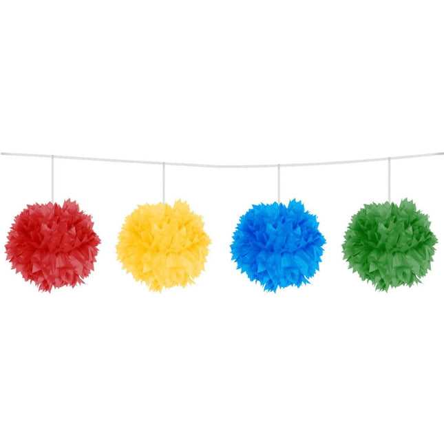 Gekleurde Slinger Pompon 12cm 3m van Folat koop je bij Partywinkel