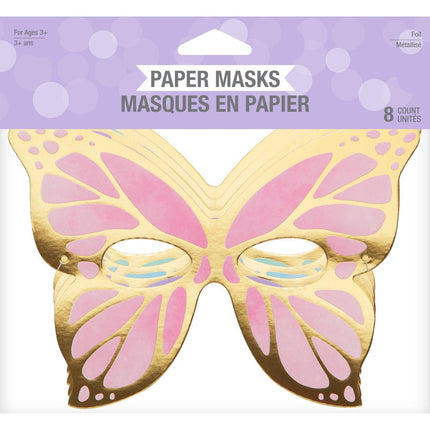 Gekleurde Vlinder Maskers 19cm 8st van Creative Converting koop je bij Partywinkel