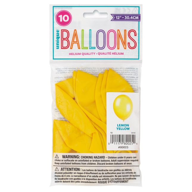 Gele Ballonnen Lemon 30cm 10st van Unique koop je bij Partywinkel