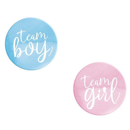 Gender Reveal Buttons Team Boy En Team Girl 3cm 10st van Unique koop je bij Partywinkel
