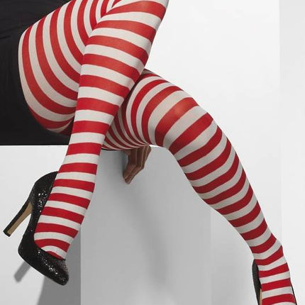 Gestreepte Panty Rood en Wit van Smiffys koop je bij Partywinkel