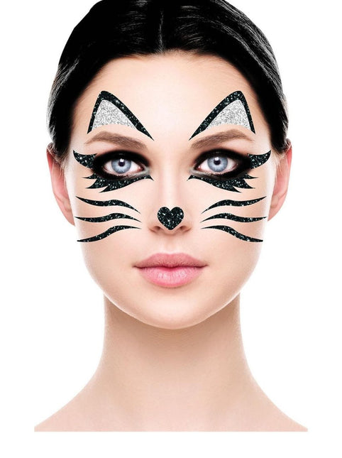 Gezicht Stickers Kat Glitter 20cm van Fiestas Guirca koop je bij Partywinkel