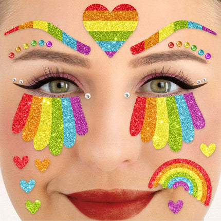Tatouages temporaires arc-en-ciel pour le visage avec paillettes