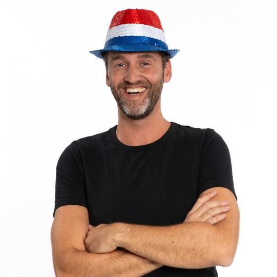 Glitter Hoed Rood Wit Blauw van Partychimp koop je bij Partywinkel