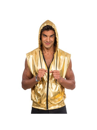 Veste sans manches dorée à capuche pour homme