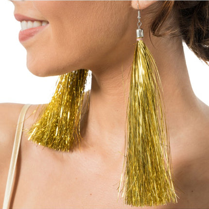 Boucles d'oreilles en lametta dorée, 17 cm