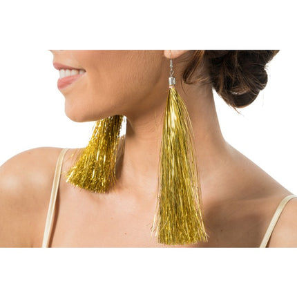 Boucles d'oreilles en lametta dorée, 17 cm