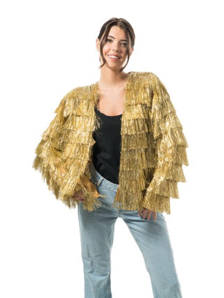 Veste dorée à paillettes et franges pour femme