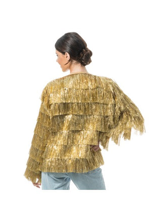 Veste dorée à paillettes et franges pour femme