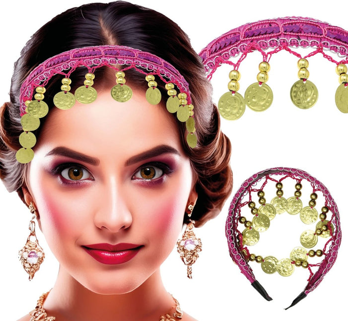 Goud Roze Hoofdband Munten - Partywinkel - 8434077137710