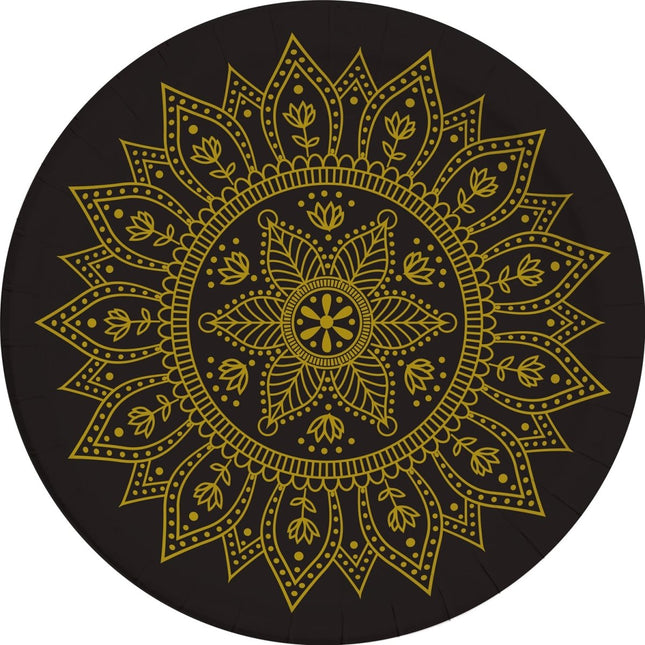 Goud Zwarte Borden Mandala 23cm 8st van Procos koop je bij Partywinkel