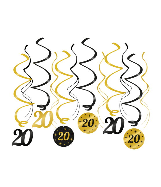 Goud Zwarte Hangdecoratie 20 Jaar 70cm van Paper Dreams koop je bij Partywinkel