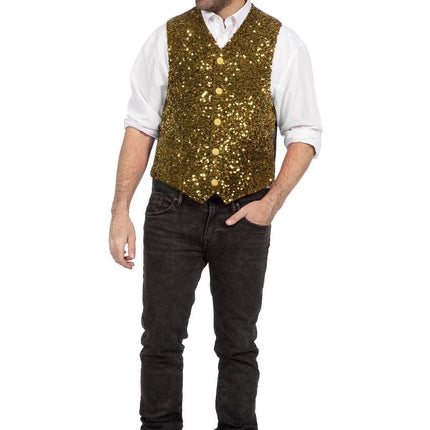 Gouden Gilet Heren Pailletten Glitter van Wilbers & Wilbers koop je bij Partywinkel