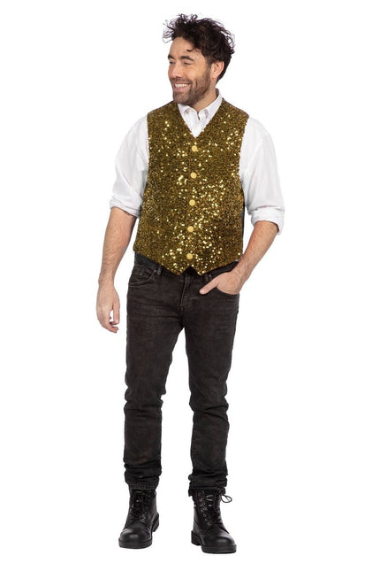 Gouden Gilet Heren Pailletten Glitter van Wilbers & Wilbers koop je bij Partywinkel