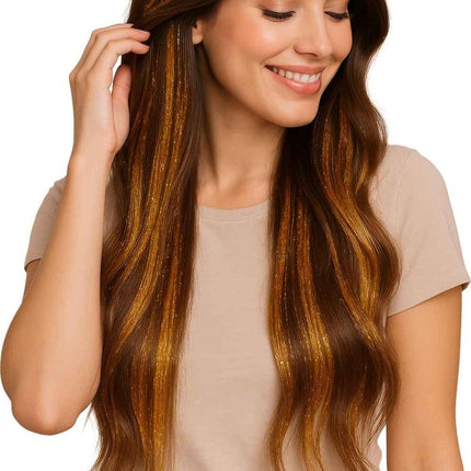 Gouden Hair Extension Glitters 50cm 3st van Fiestas Guirca koop je bij Partywinkel