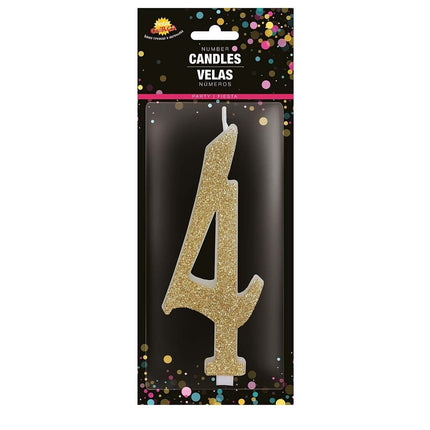 Gouden Kaars 4 Jaar Glitter 12,5cm van Fiestas Guirca koop je bij Partywinkel