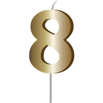 Gouden Kaars 8 Jaar 7cm van Folat koop je bij Partywinkel