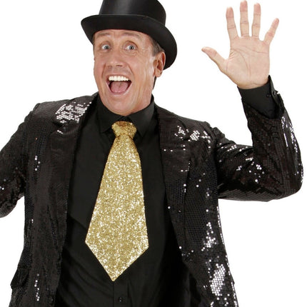 Gouden Stropdas Glitter Met Elastiek van Widmann koop je bij Partywinkel