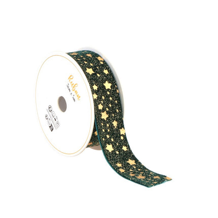 RUBAN DE VELOURS VERT/OR STARDUST 25 MM X 3 M