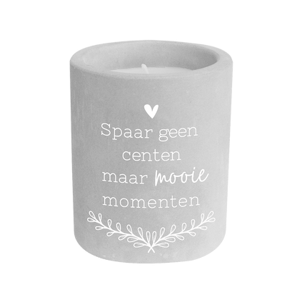 Grijze Cement Kaars Spaar Geen Centen 8cm van Paper Dreams koop je bij Partywinkel