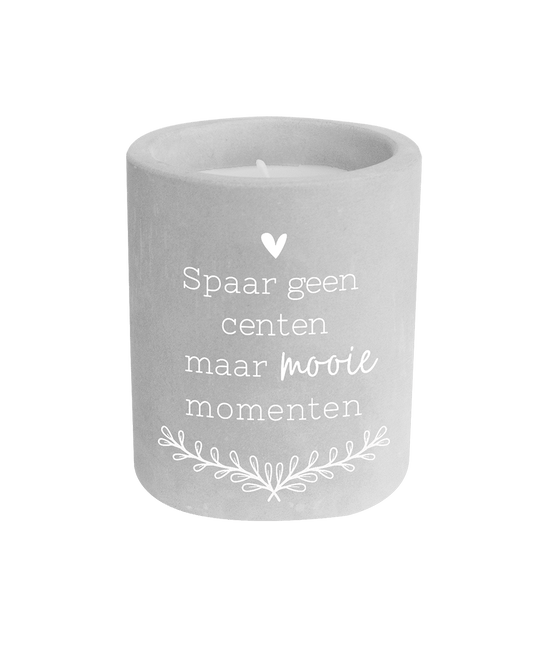 Grijze Cement Kaars Spaar Geen Centen 8cm van Paper Dreams koop je bij Partywinkel