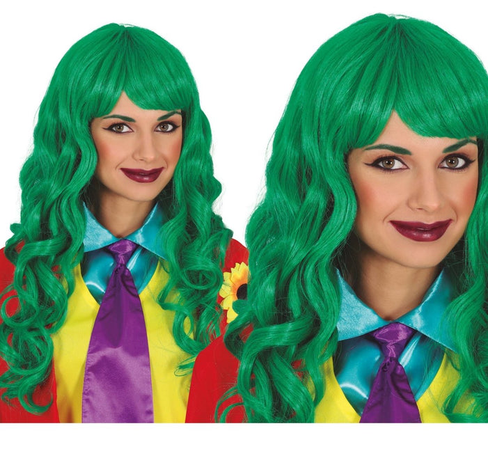 Groene Pruik Lang Haar Krullen van Fiestas Guirca koop je bij Partywinkel