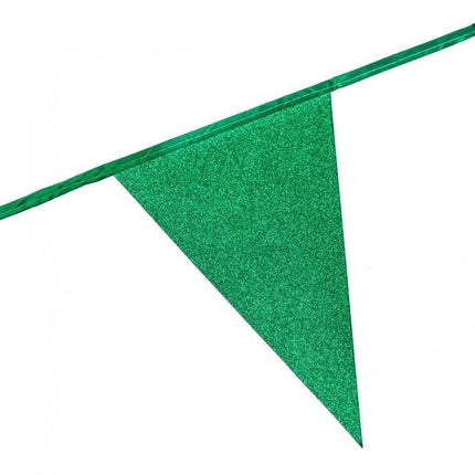 Groene Vlaggenlijn Glitter 6m van WeFiesta koop je bij Partywinkel