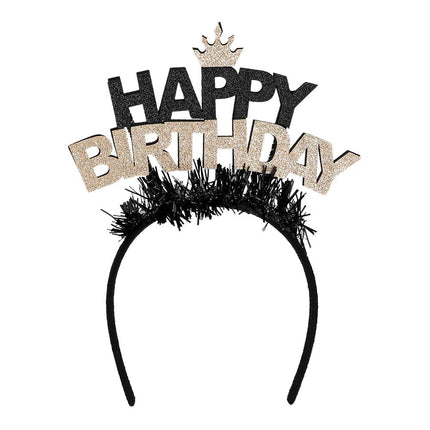Haarband Happy Birthday Goud/Zwart van Boland koop je bij Partywinkel