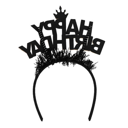 Haarband Happy Birthday Goud/Zwart van Boland koop je bij Partywinkel