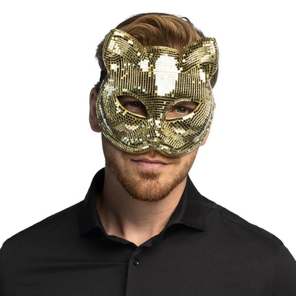 Halfmasker Disco cat goud van Boland koop je bij Partywinkel
