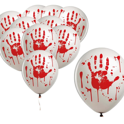 Halloween Ballonnen Handafdruk Bloed 30cm 10st - Partywinkel - 8434077315026