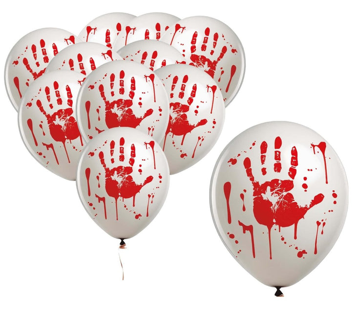 Halloween Ballonnen Handafdruk Bloed 30cm 10st - Partywinkel - 8434077315026