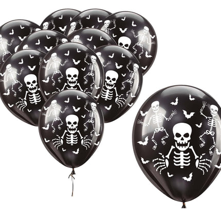 Halloween Ballonnen Zwart Skelet 30cm 16st - Partywinkel - 8434077315019
