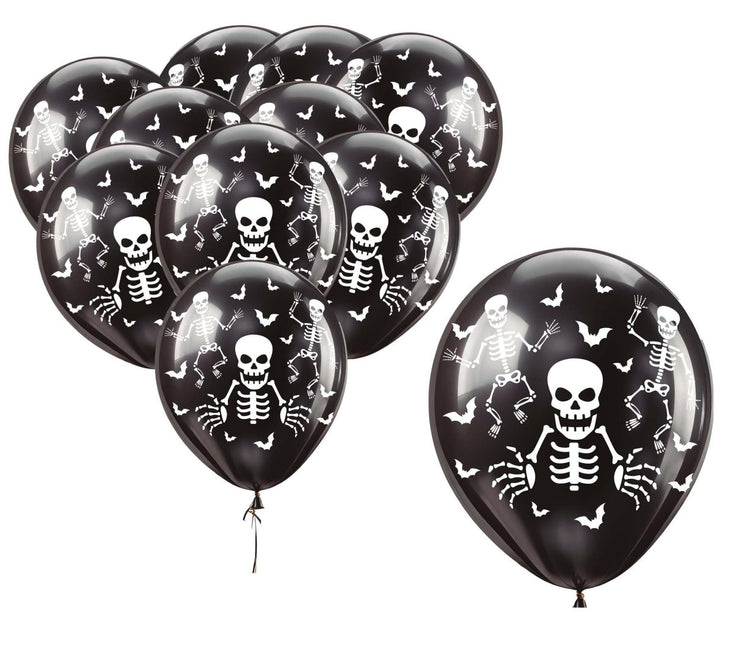 Halloween Ballonnen Zwart Skelet 30cm 16st - Partywinkel - 8434077315019