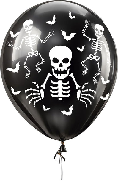 Halloween Ballonnen Zwart Skelet 30cm 16st - Partywinkel - 8434077315019