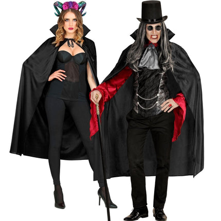 Halloween Cape Zwart Met Kraag 1,3m van Widmann koop je bij Partywinkel