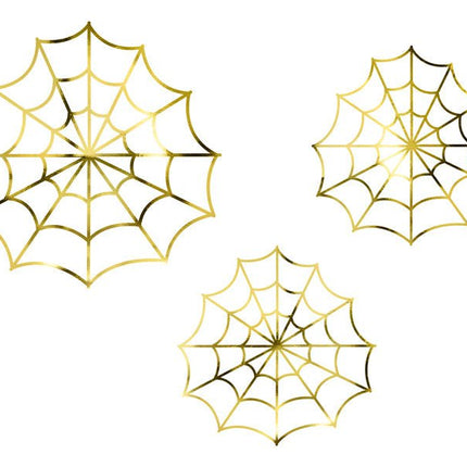 Halloween Decoratie Spinnenweb Goud Set 3 delig van Partydeco koop je bij Partywinkel