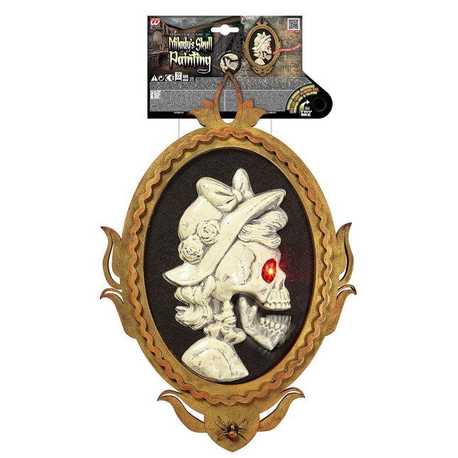 Halloween Deurbord Skelet Dame Met Beweging Licht En Geluid 48cm van Widmann koop je bij Partywinkel