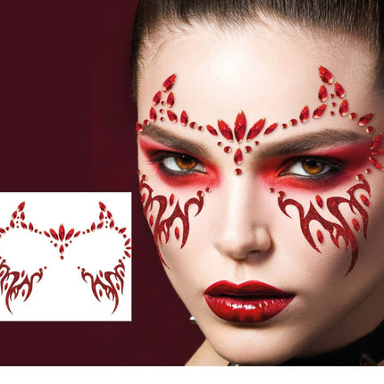 Halloween Gezicht Stickers Rood Duivel - Partywinkel - 8434077159149