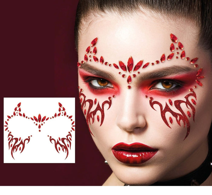 Halloween Gezicht Stickers Rood Duivel - Partywinkel - 8434077159149