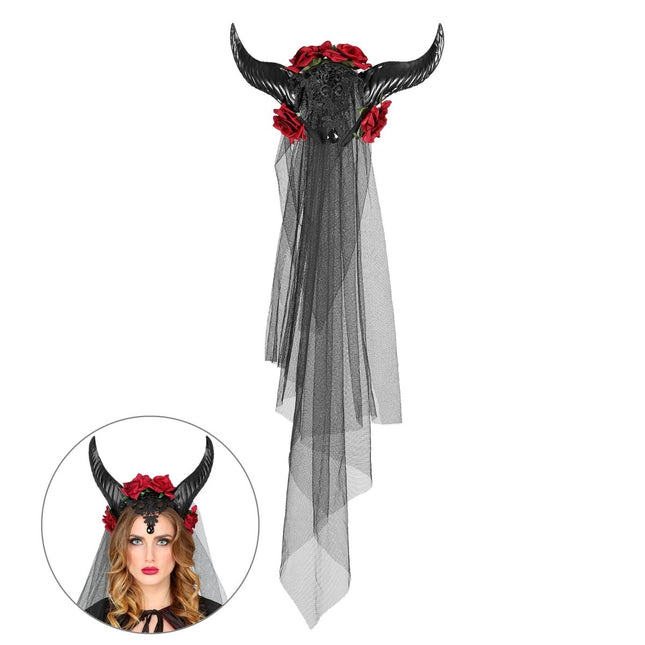Halloween Haarband Bruidsluier Met Hoorn van Widmann koop je bij Partywinkel